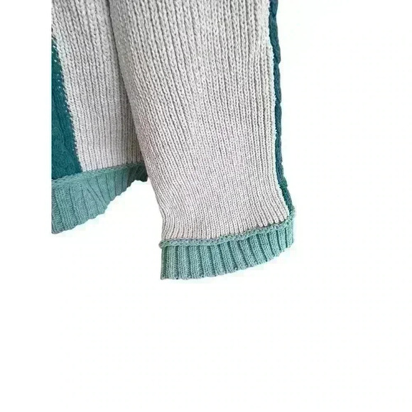 POL Womens Size Medium M  Sweater Green Cream Quilted Cable Knit Vneck Boho - Picture 9 of 13